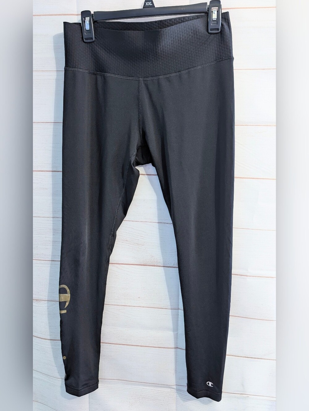 Champion 🏆 Black Activewear Leggings Stretchy Fabric Gold Logo Squat Proof